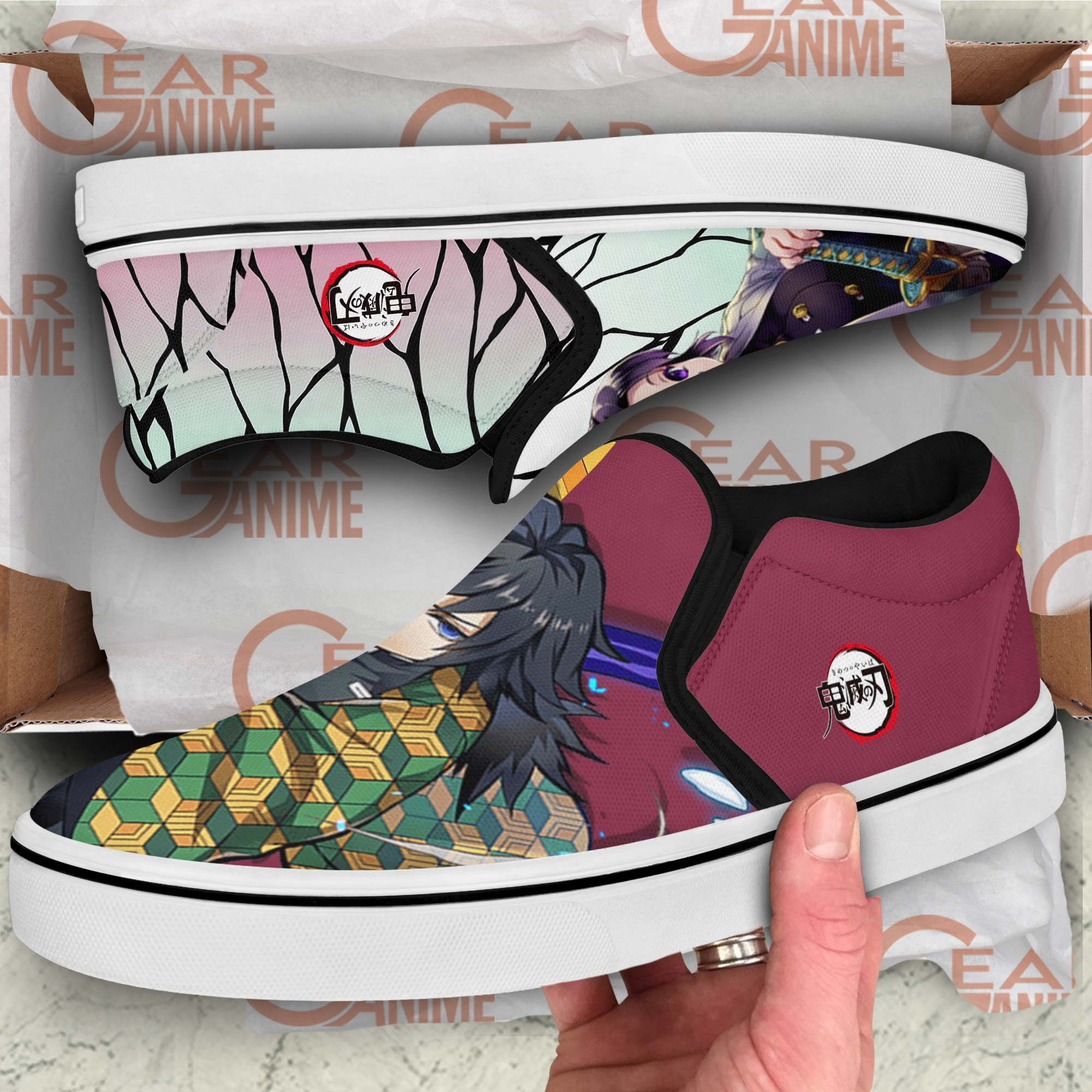Giyuu And Shinobu Slip-On Shoes Canvas Demon Slayer Custom Anime Shoes