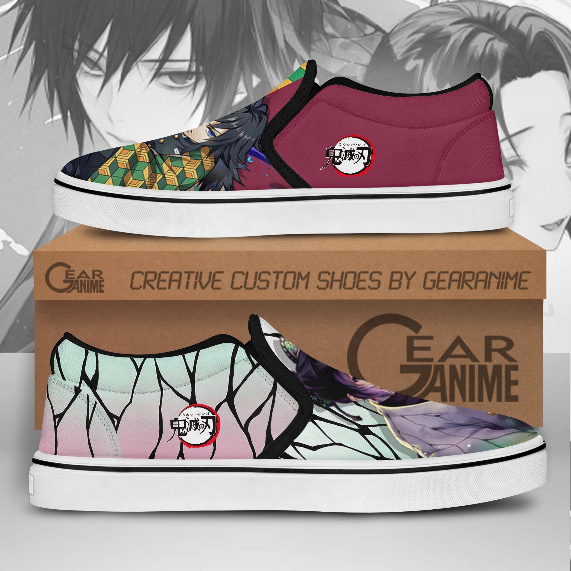 Giyuu And Shinobu Slip-On Shoes Canvas Demon Slayer Custom Anime Shoes