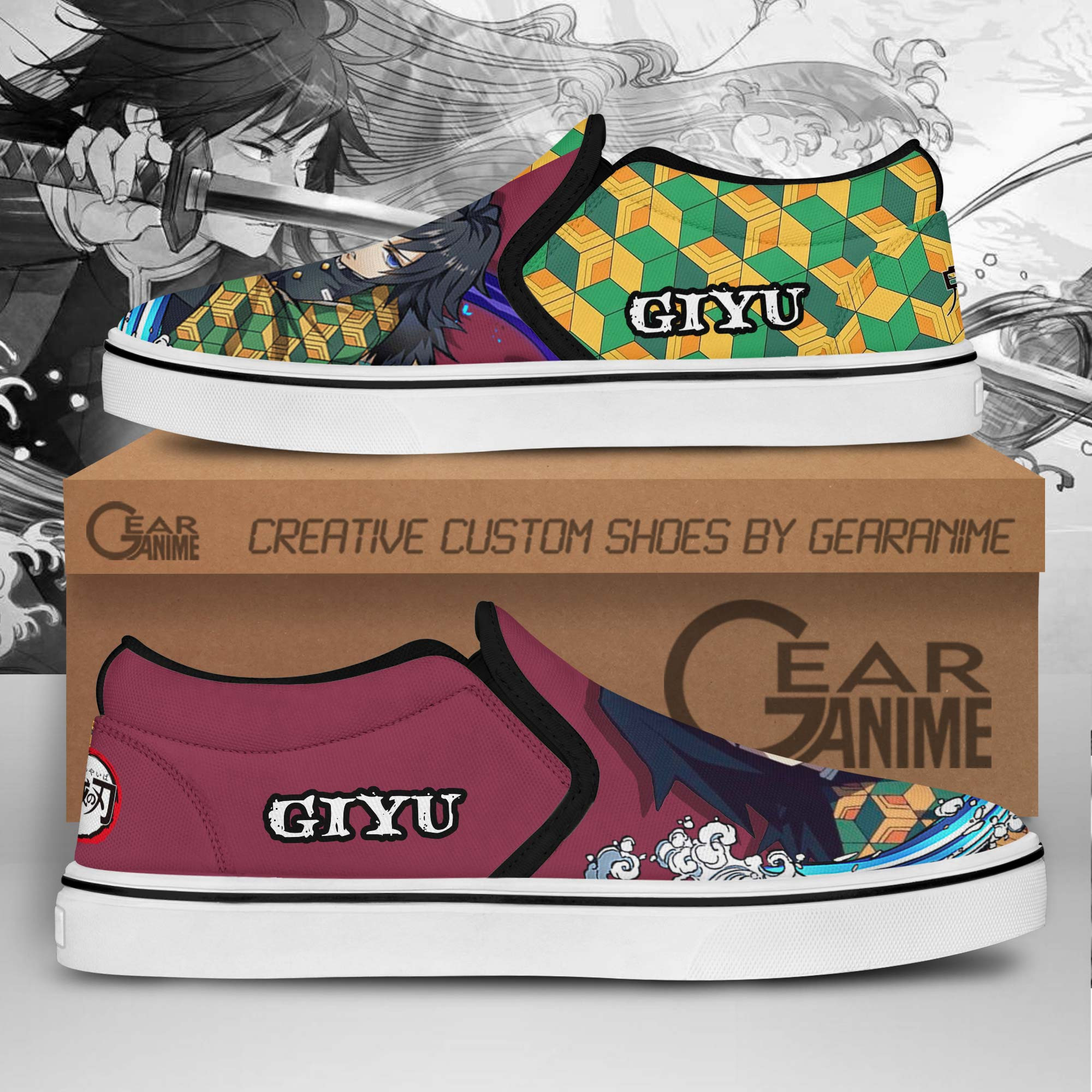 Giyuu Slip-On Shoes Canvas Custom Demon Slayer Anime Shoes