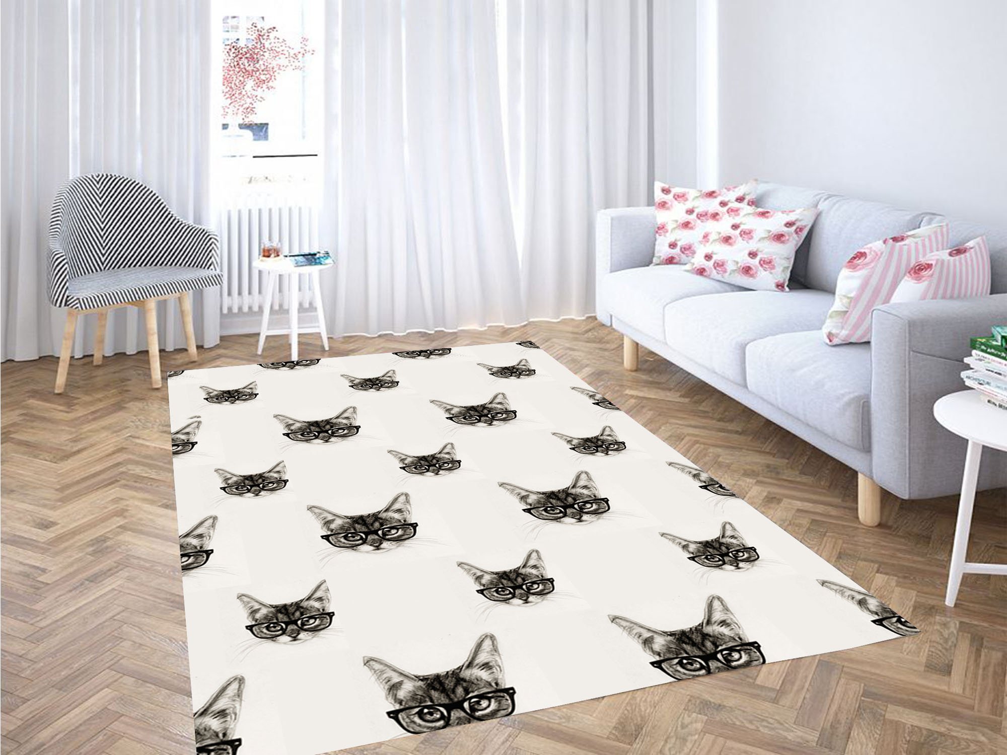 Glasses Cat Pattern Carpet Rectangle Rug