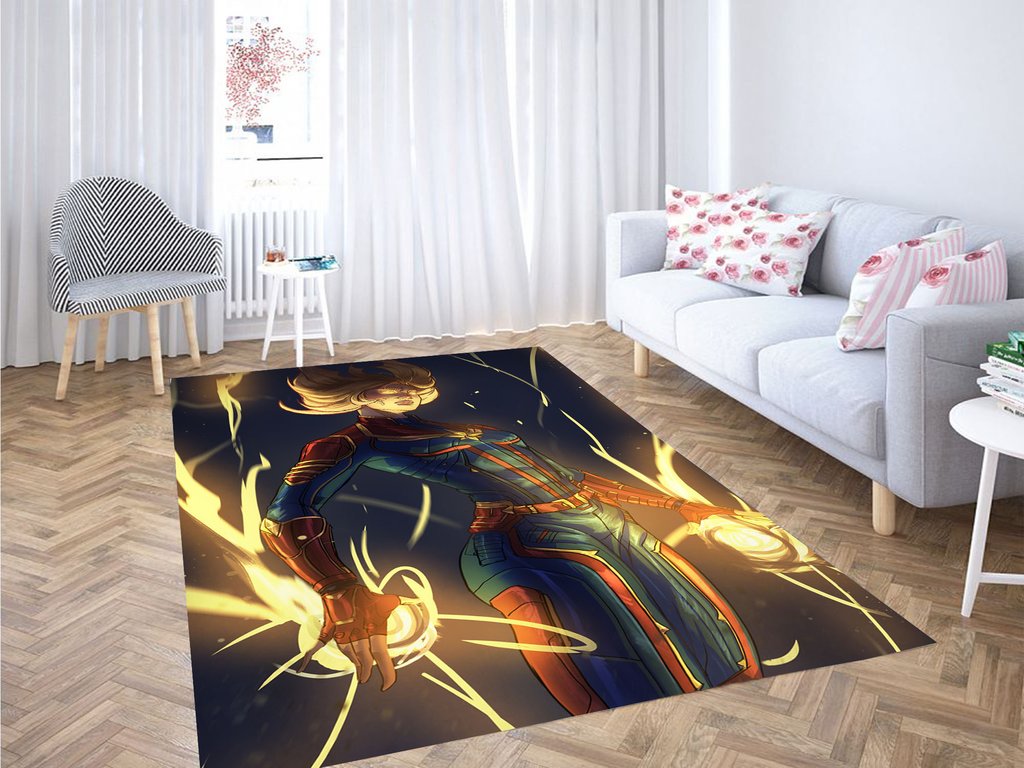 Glowing Captain Marvel Living Room Modern Carpet Rectangle Rug