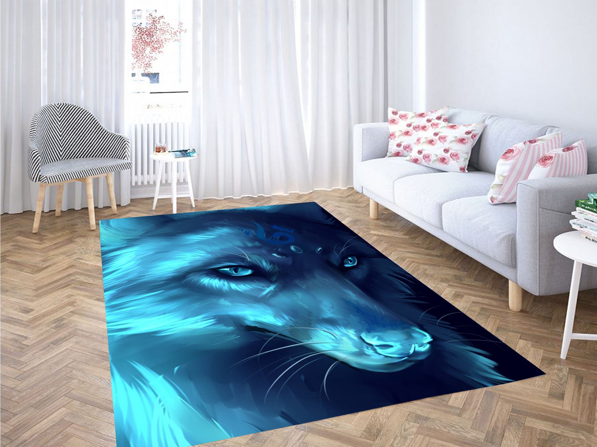 Glowing Wolf Painting Carpet Rectangle Rug