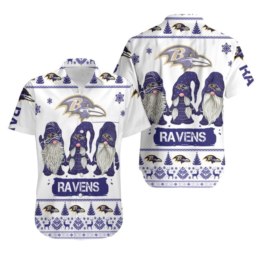 Gnomes Baltimore Ravens Christmas 3D Hawaiian Shirt