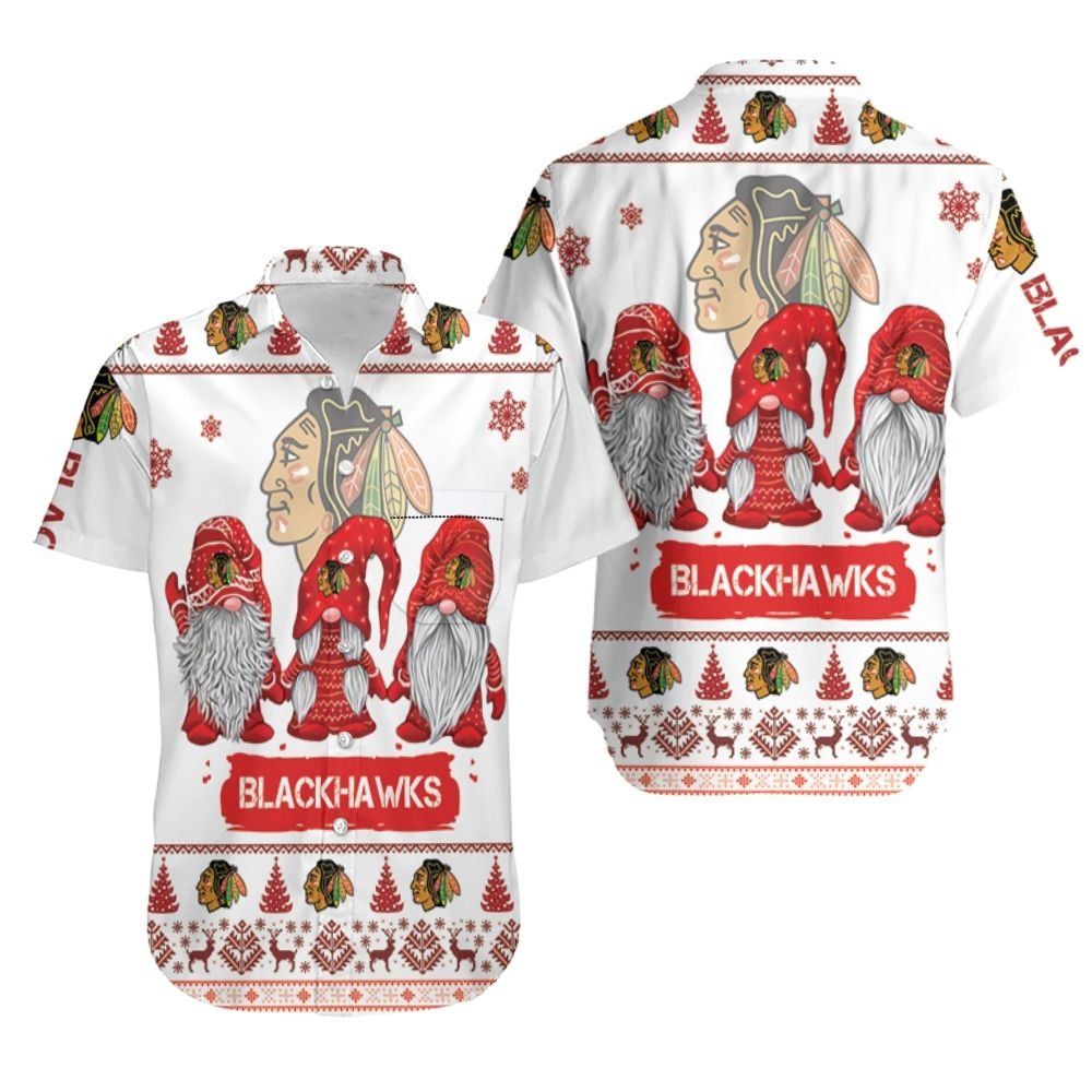 Gnomes Chicago Blackhawks Christmas 3D Hawaiian Shirt