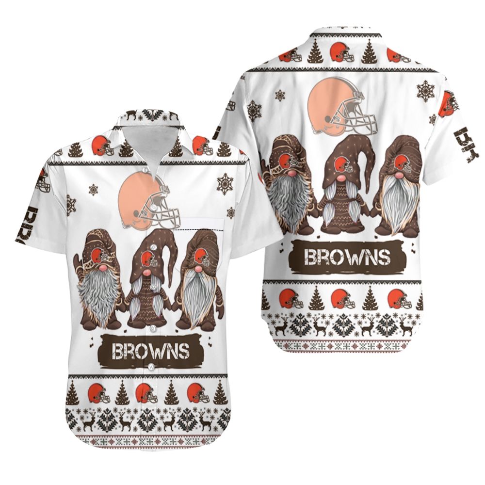 Gnomes Cleveland Browns Christmas 3D Hawaiian Shirt