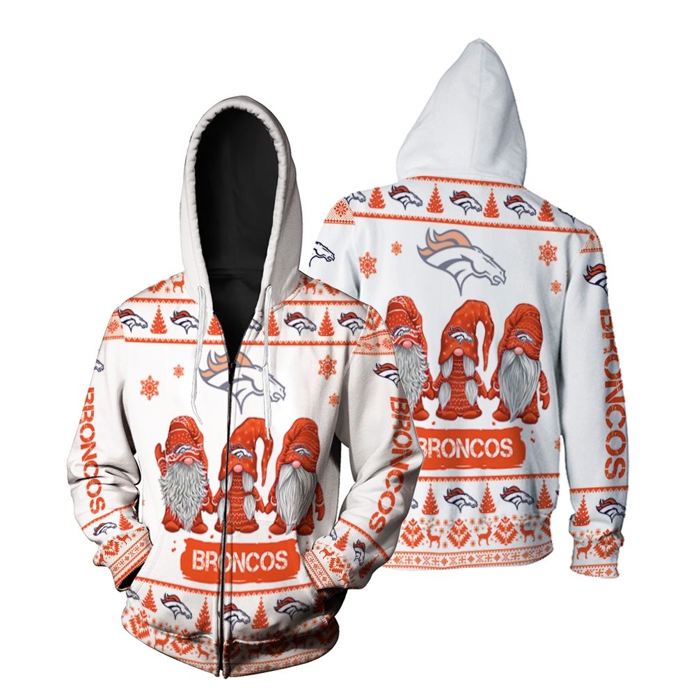 Gnomes Denver Broncos Christmas 3D Zip Hoodie