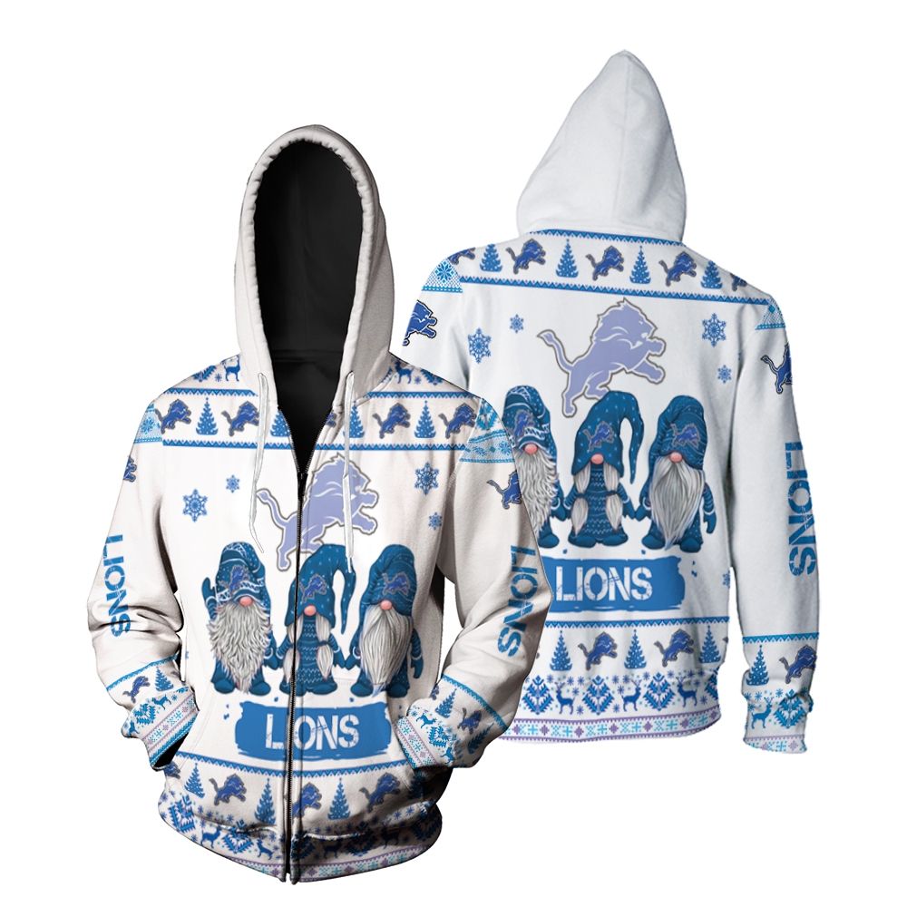 Gnomes Detroit Lions Christmas 3D Zip Hoodie