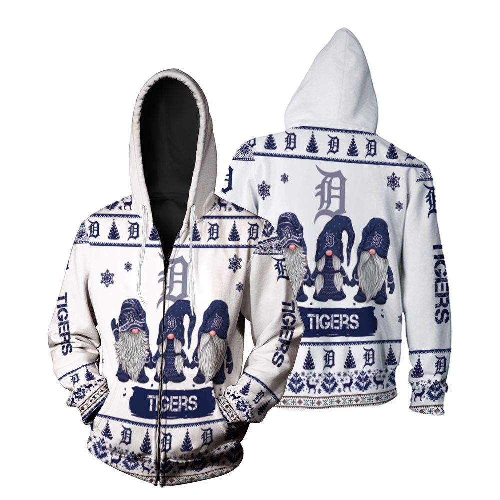 Gnomes Detroit Tigers Christmas 3D Zip Hoodie