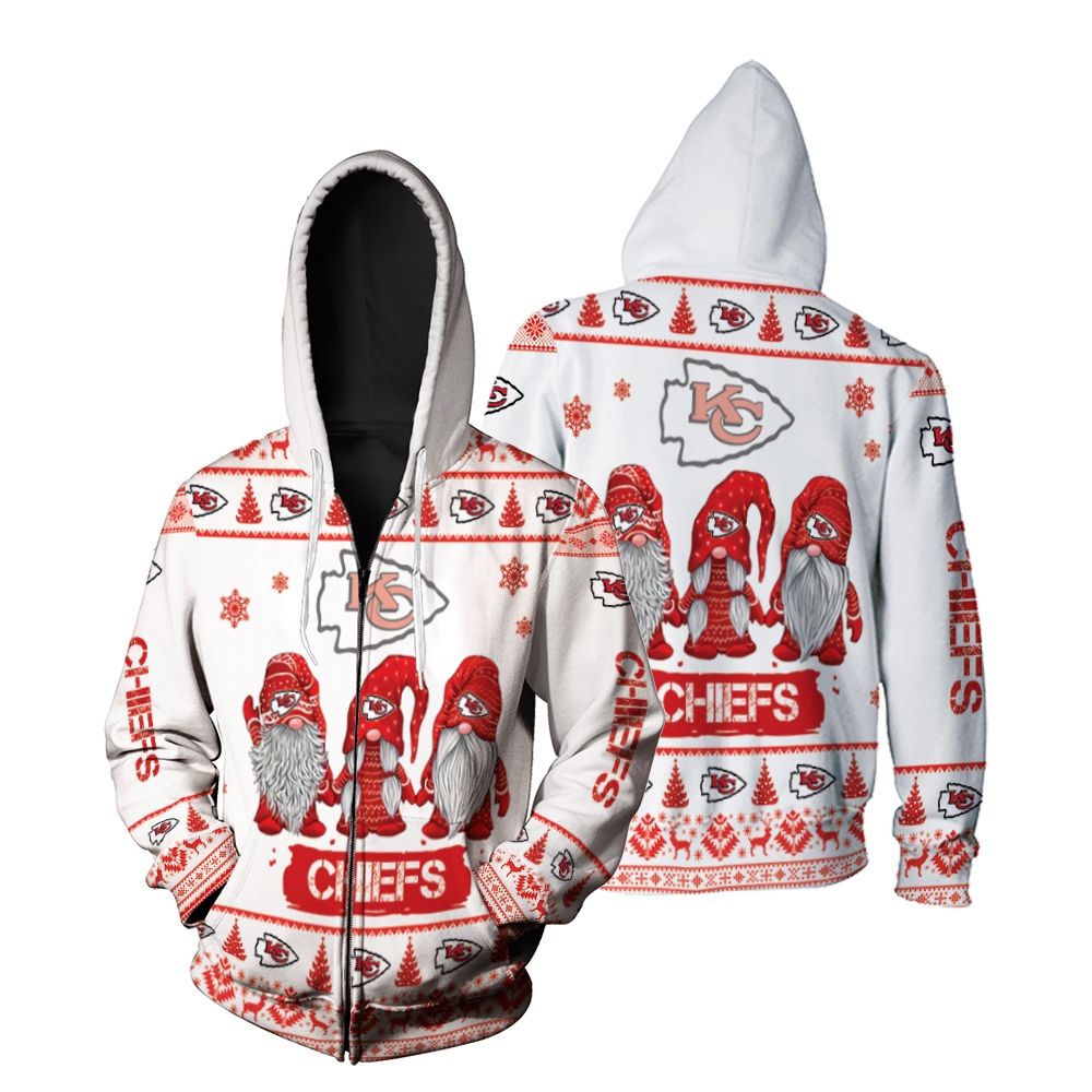 Gnomes Kansas City Chiefs Christmas 3D Zip Hoodie