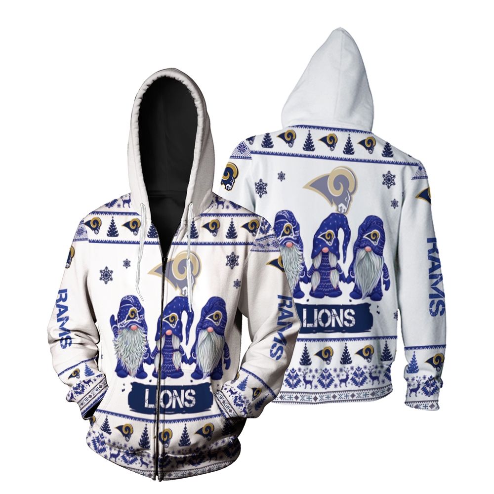 Gnomes Los Angeles Rams Christmas 3D Zip Hoodie