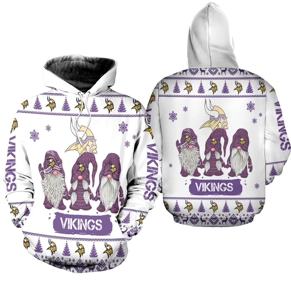 Gnomes Minnesota Vikings Christmas 3D Hoodie