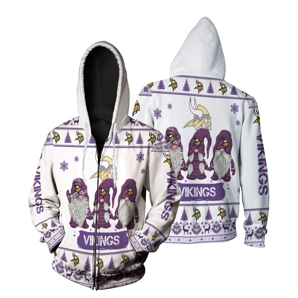 Gnomes Minnesota Vikings Christmas 3D Zip Hoodie