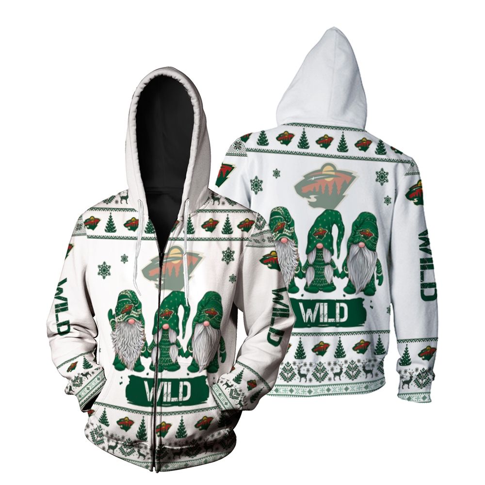 Gnomes Minnesota Wild Christmas 3D Zip Hoodie