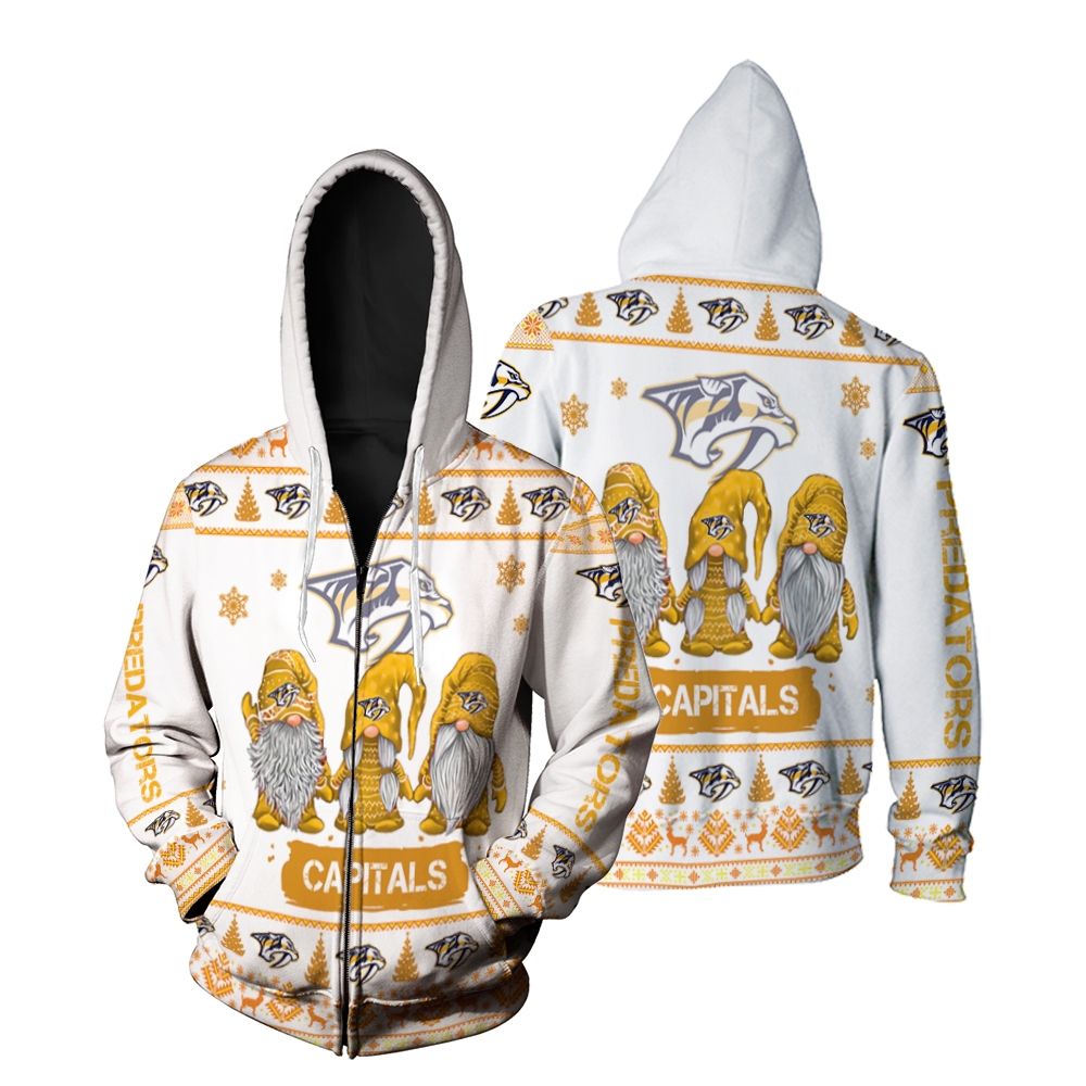 Gnomes Nashville Predators Christmas 3D Zip Hoodie