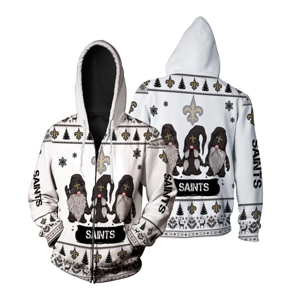 Gnomes New Orleans Saints Christmas 3D Zip Hoodie