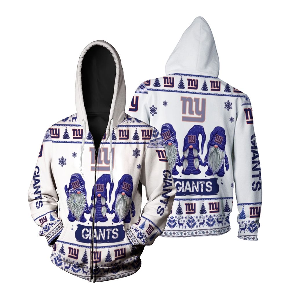 Gnomes New York Giants Christmas 3D Zip Hoodie