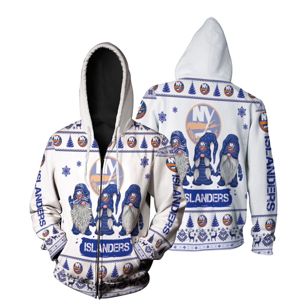 Gnomes New York Islanders Christmas 3D Zip Hoodie