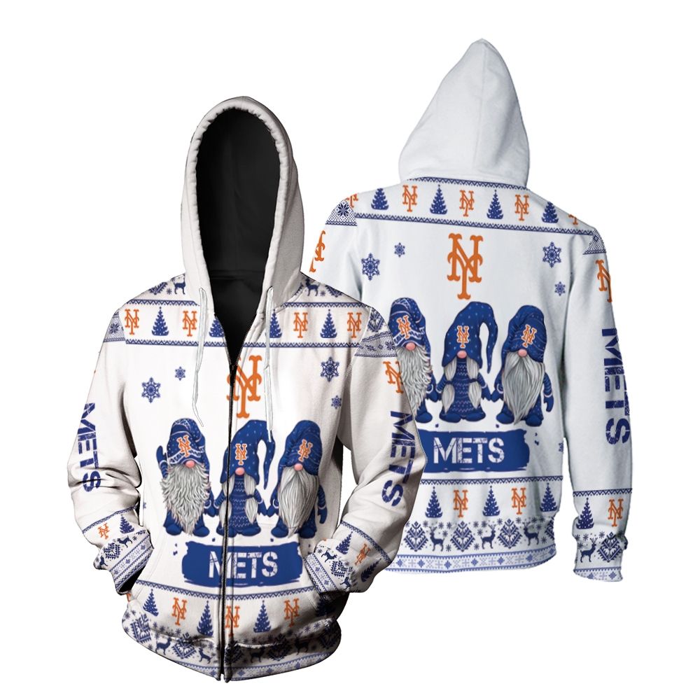 Gnomes New York Mets Christmas 3D Zip Hoodie