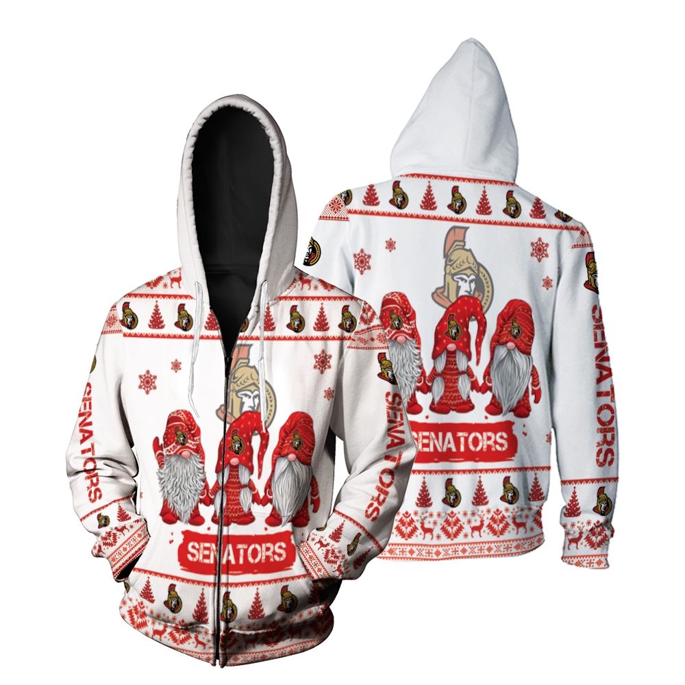 Gnomes Ottawa Senators Christmas 3D Zip Hoodie