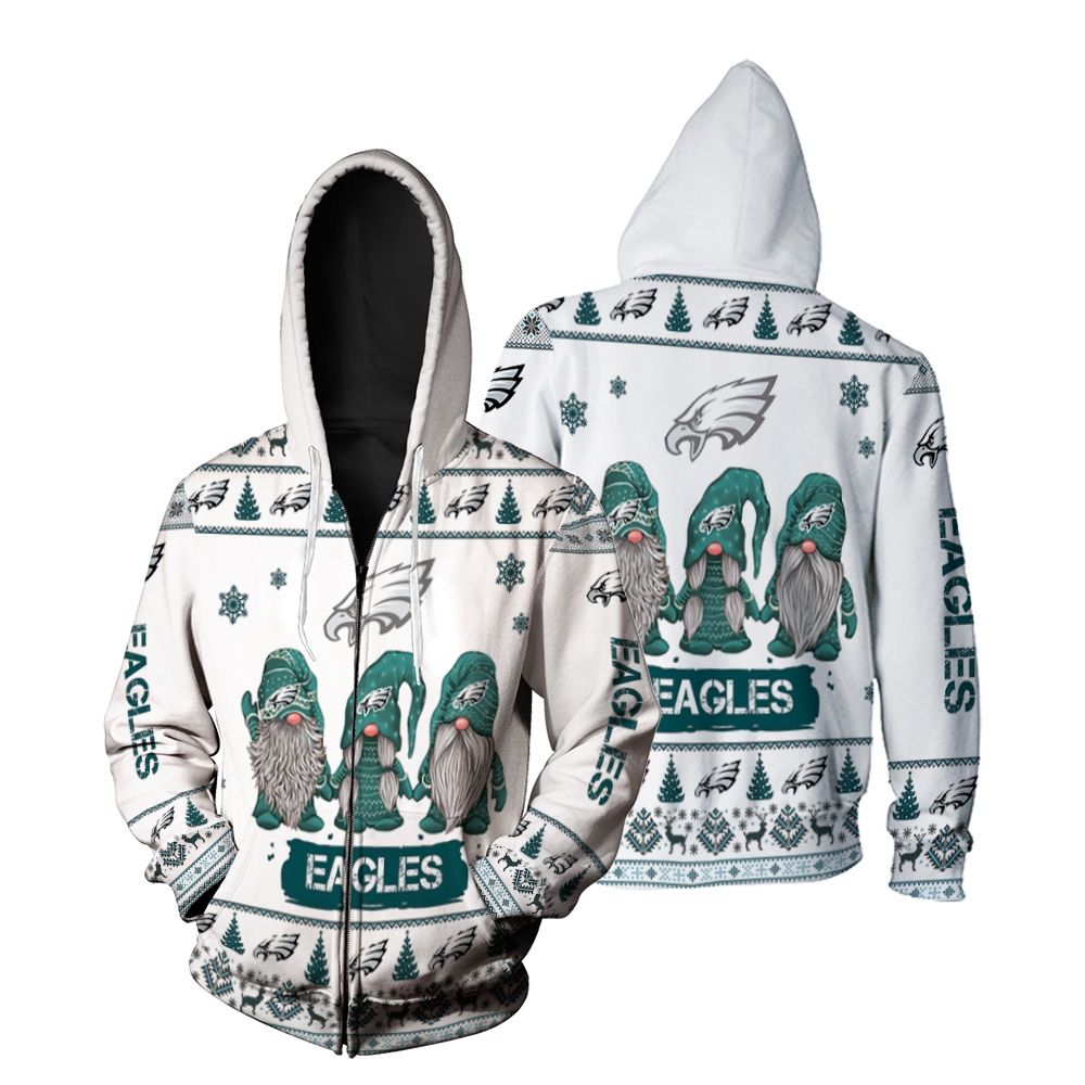 Gnomes Philadelphia Eagles Christmas 3D Zip Hoodie