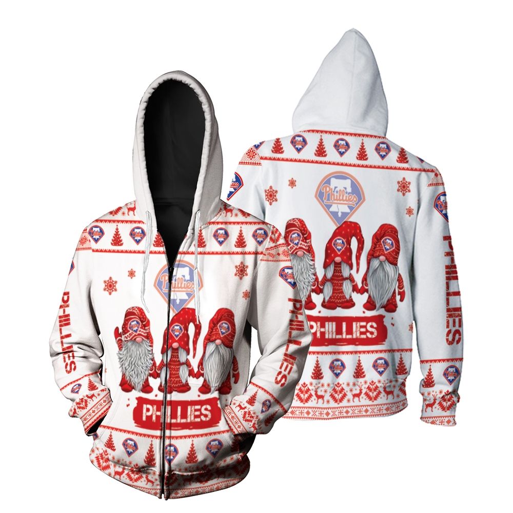 Gnomes Philadelphia Phillies Christmas 3D Zip Hoodie