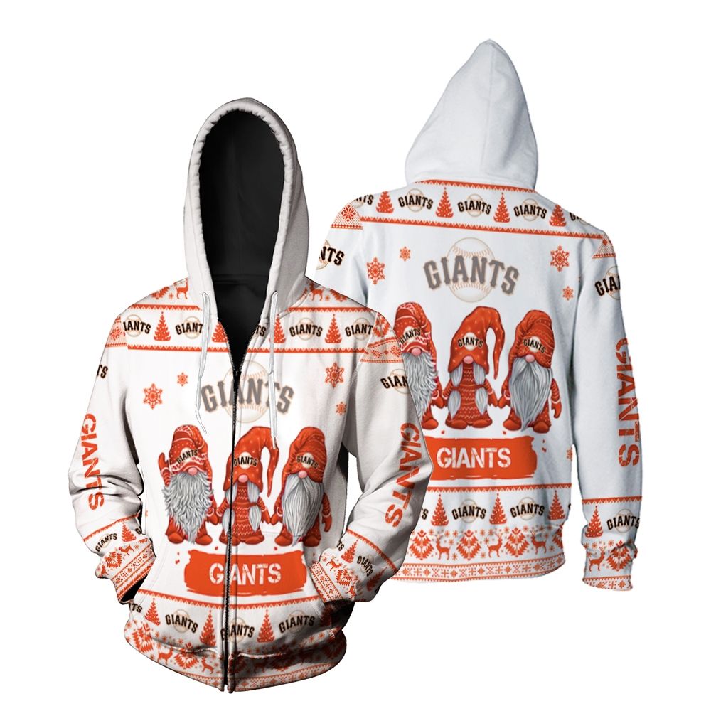 Gnomes San Francisco Giants Christmas 3D Zip Hoodie