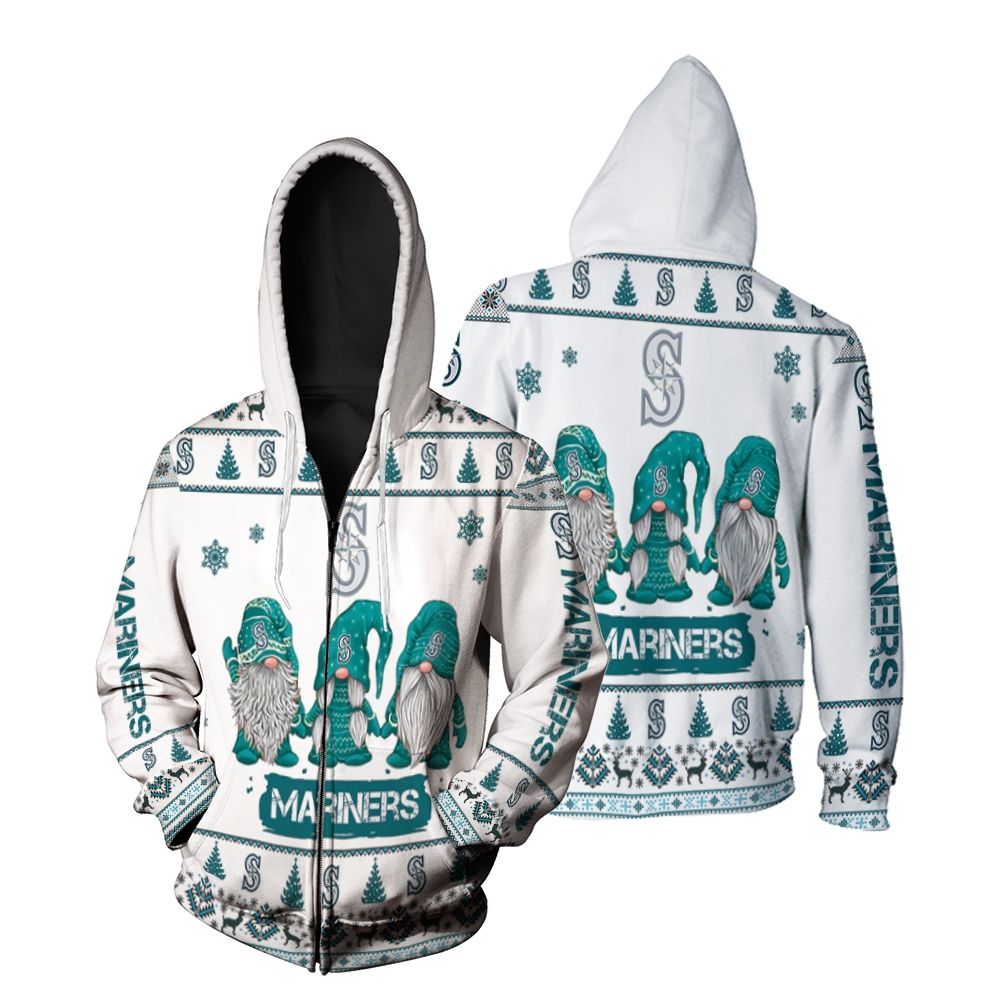 Gnomes Seattle Mariners Christmas 3D Zip Hoodie