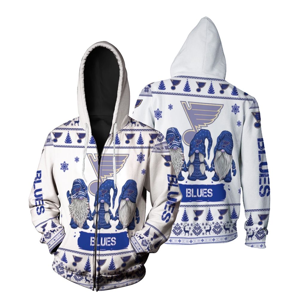 Gnomes St. Louis Blues Christmas 3D Zip Hoodie
