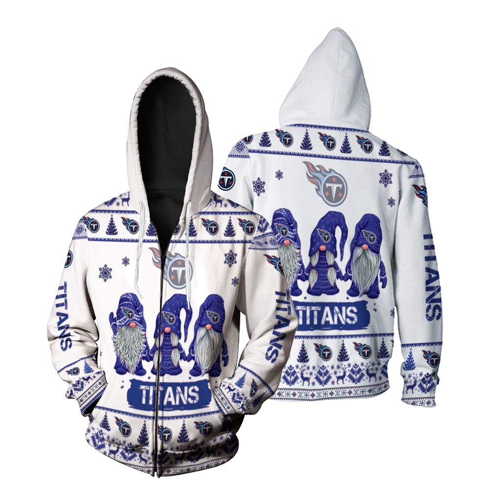 Gnomes Tennessee Titans Christmas 3D Zip Hoodie