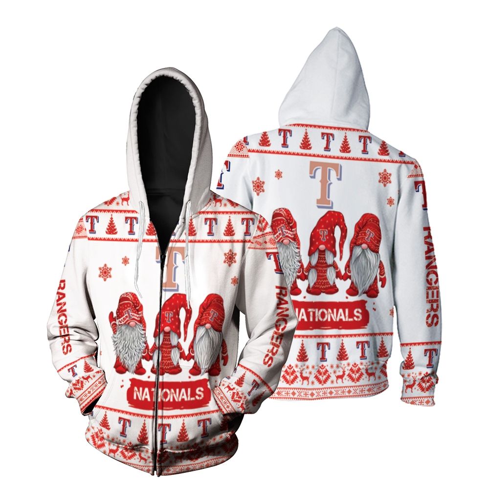Gnomes Texas Rangers Christmas 3D Zip Hoodie