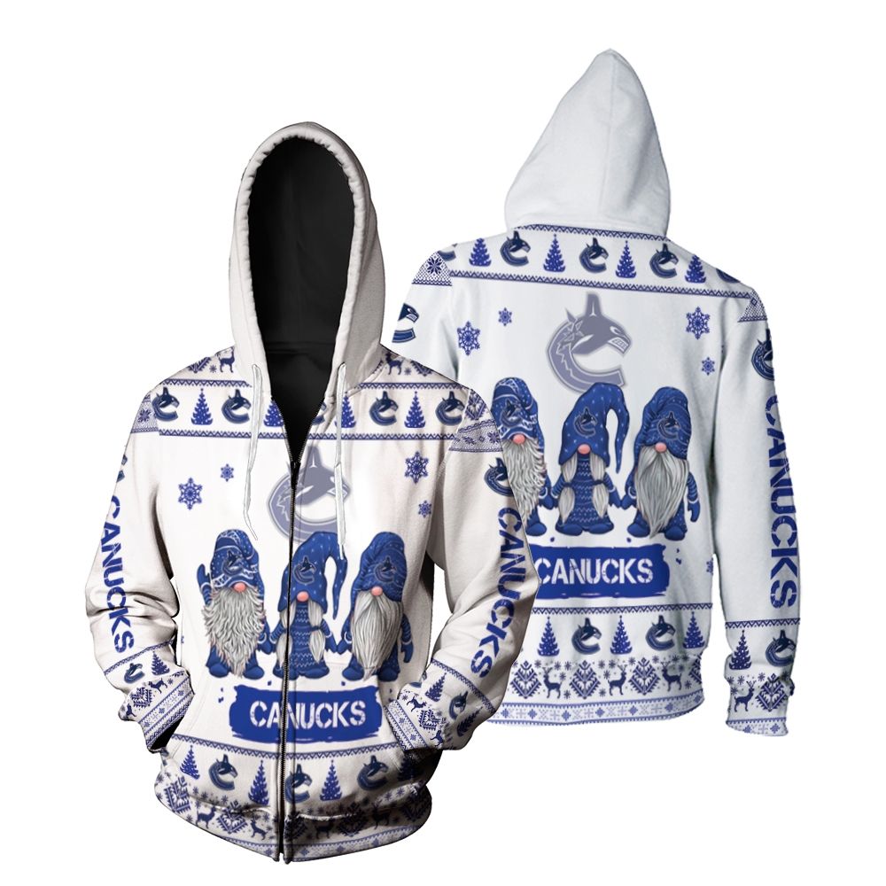 Gnomes Vancouver Canucks Christmas 3D Zip Hoodie