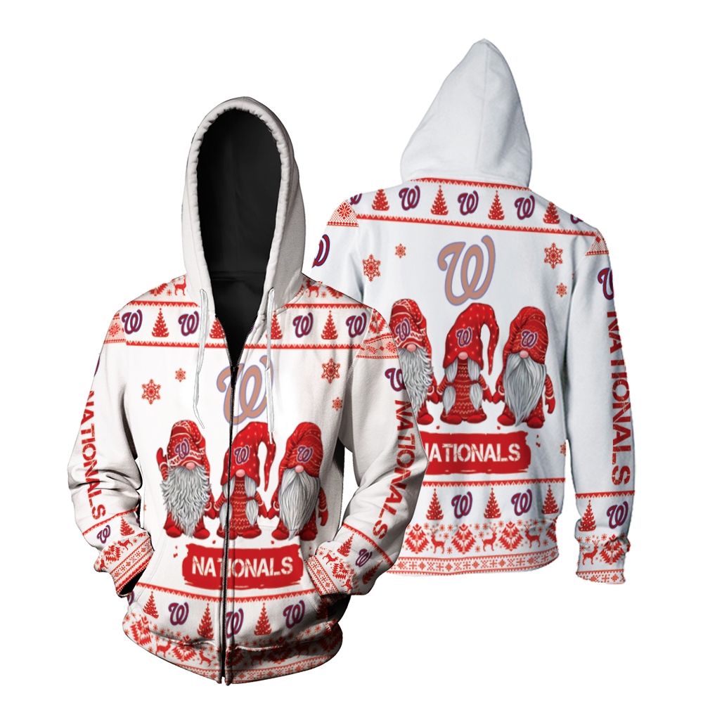 Gnomes Washington Nationals Christmas 3D Zip Hoodie