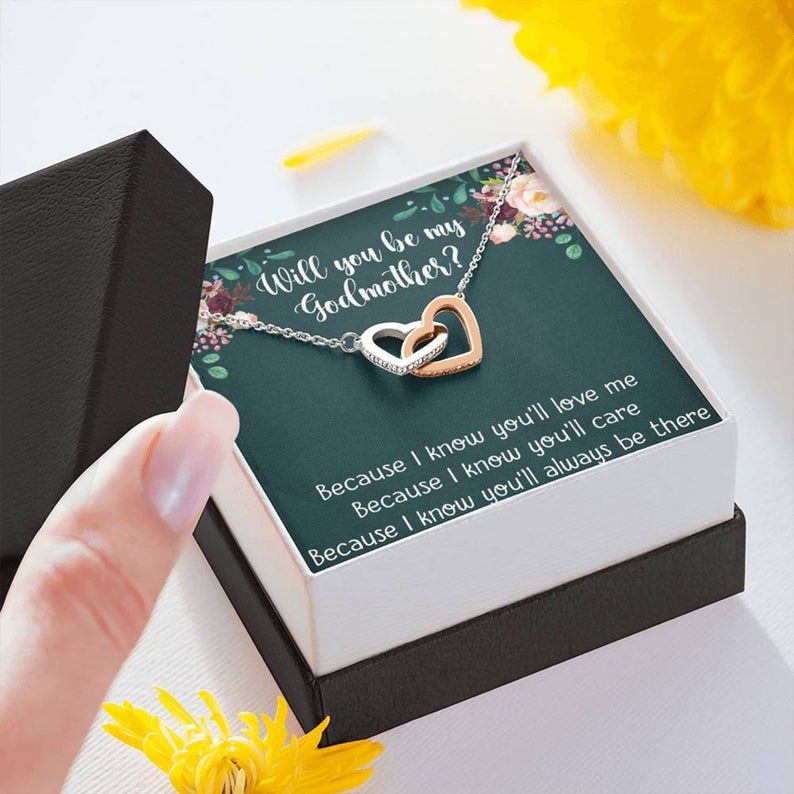 Godmother Interlocking Hearts Necklace Gift, Godmother Proposal, Fairy Godmother, Be My Godmother