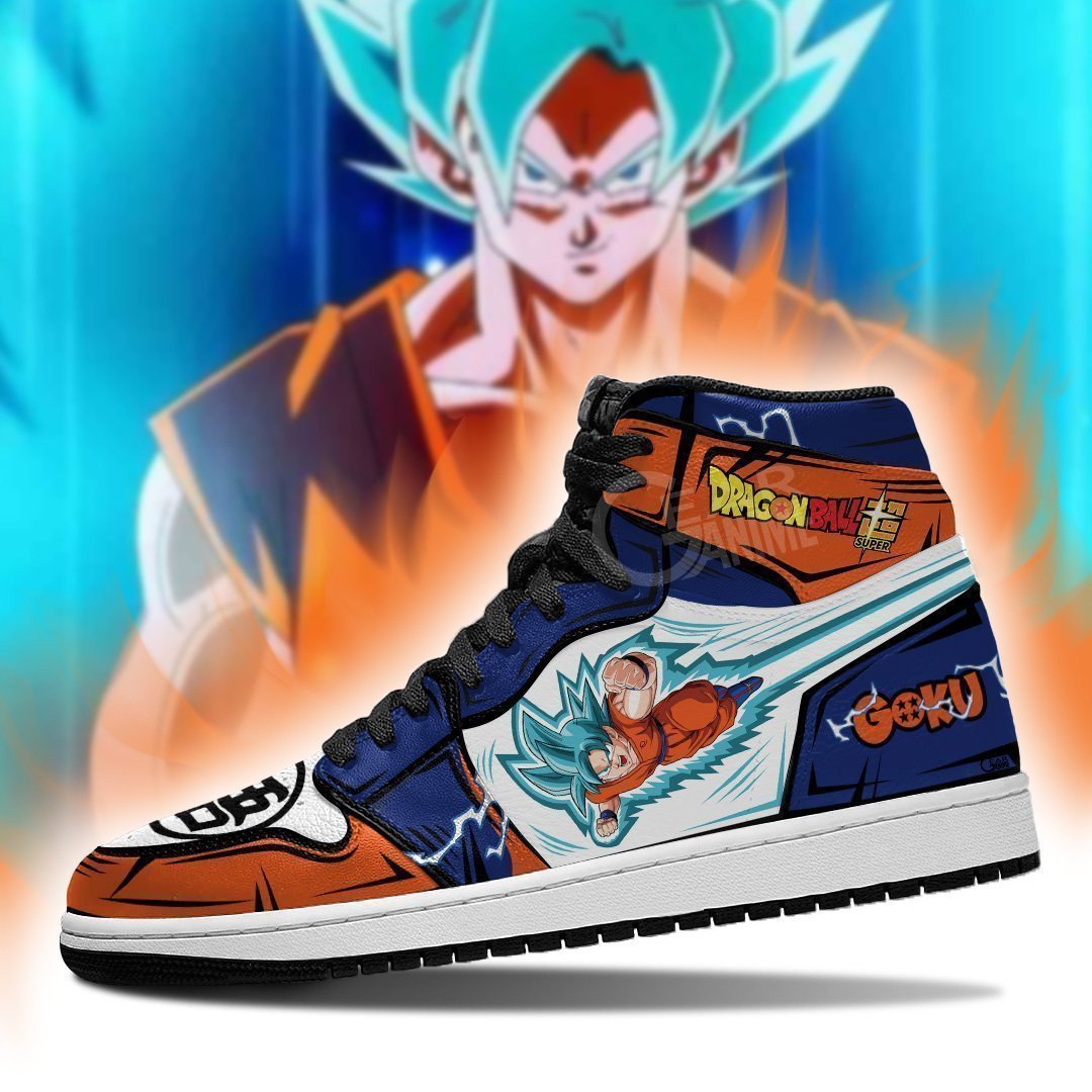 Goku Saiyan Blue JD1s Sneakers, Air Jordan Hightop