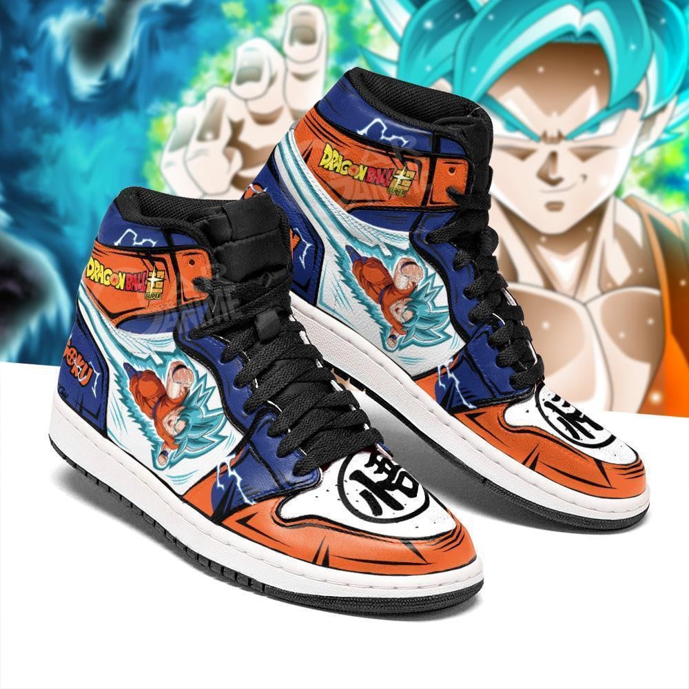 Goku Saiyan Blue JD1s Sneakers, Air Jordan Hightop