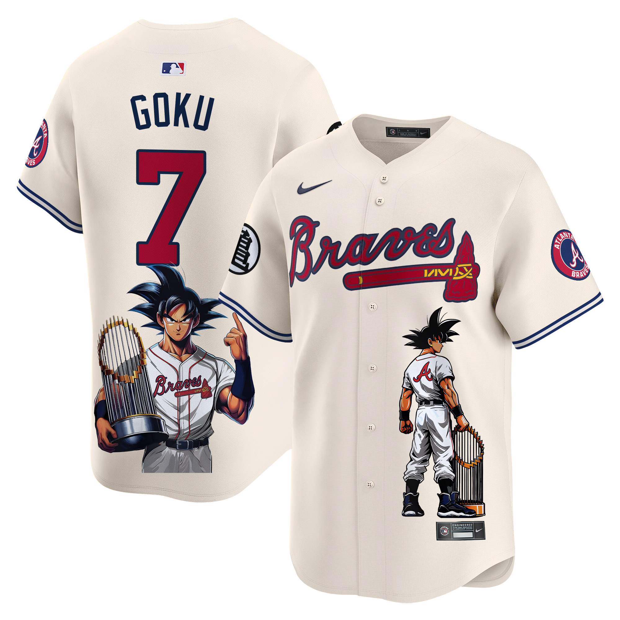 GokuUnisex Atlanta Braves Dragon Ball Son Goku Vapor Premier Limited Cream Jersey - Printed