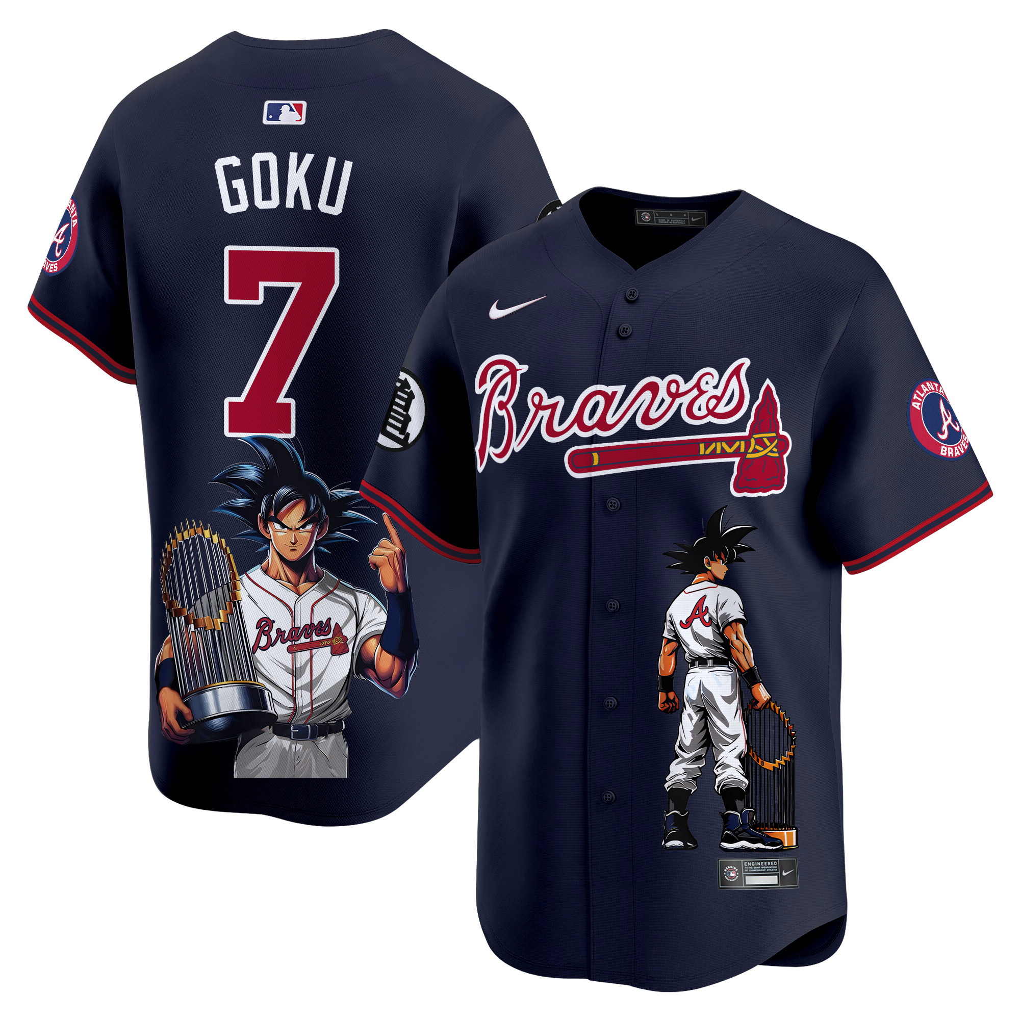 GokuUnisex Atlanta Braves Dragon Ball Son Goku Vapor Premier Limited Navy Jersey - Printed