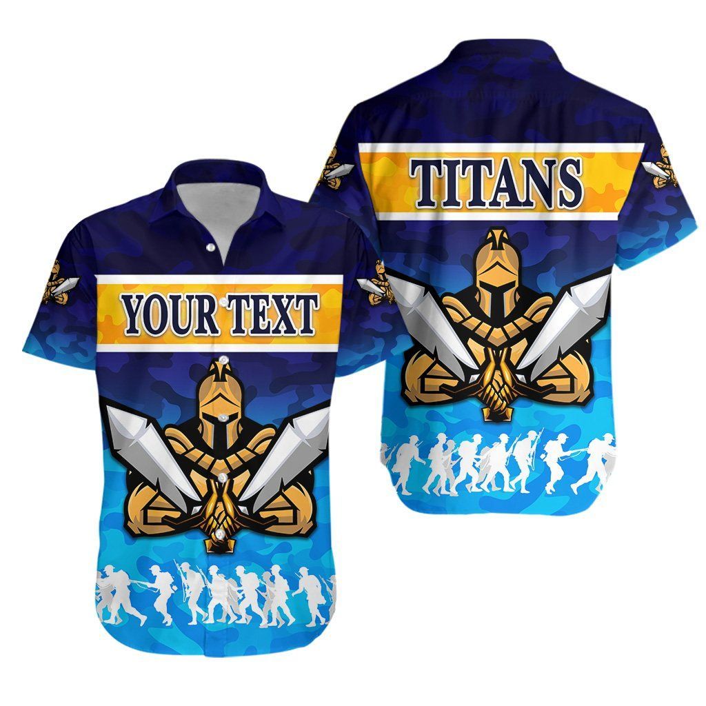 Gold Coast Hawaiian Aloha Shirt Titans Gladiator Anzac Day 2021 Version Camouflage Hawaiian Beach