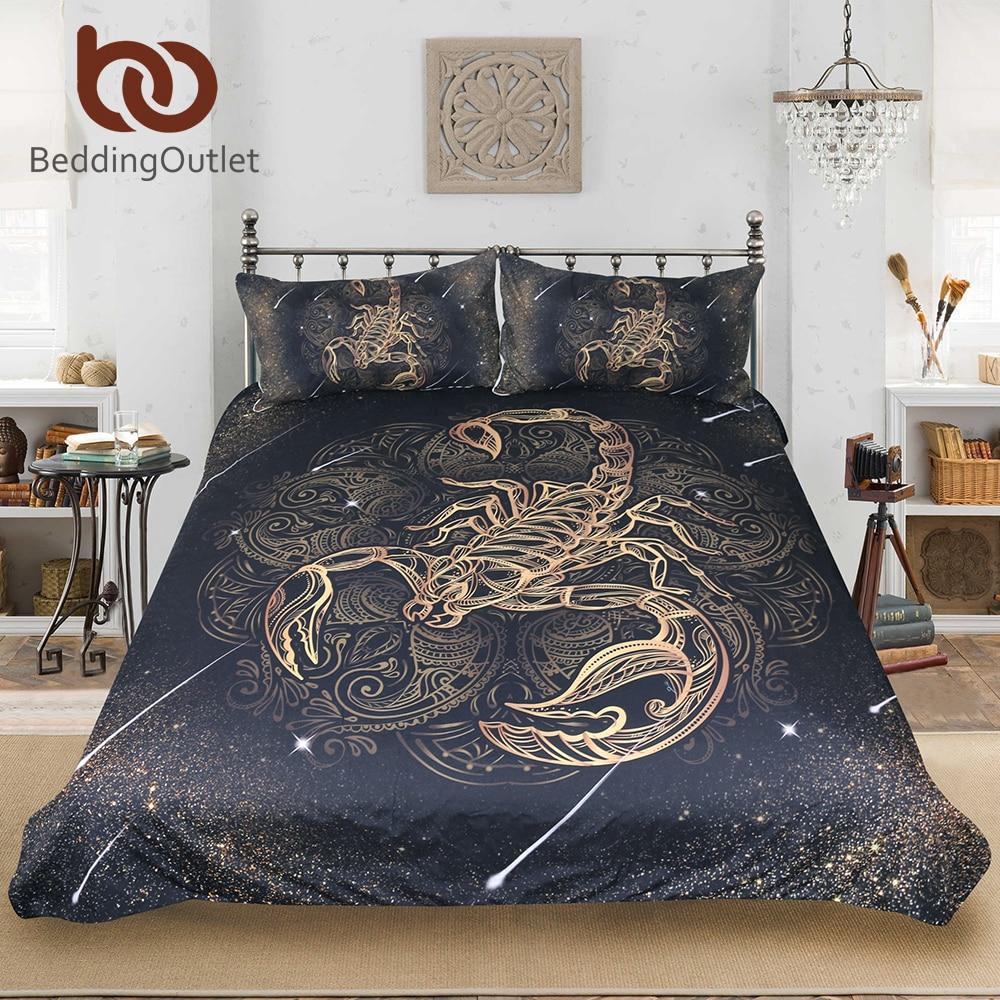 Gold Corpion Queen Meteor Corpio Constellation Et Bohemian Print Black Bed Clothes 3D Customize N Duvet Cover Bedding Set