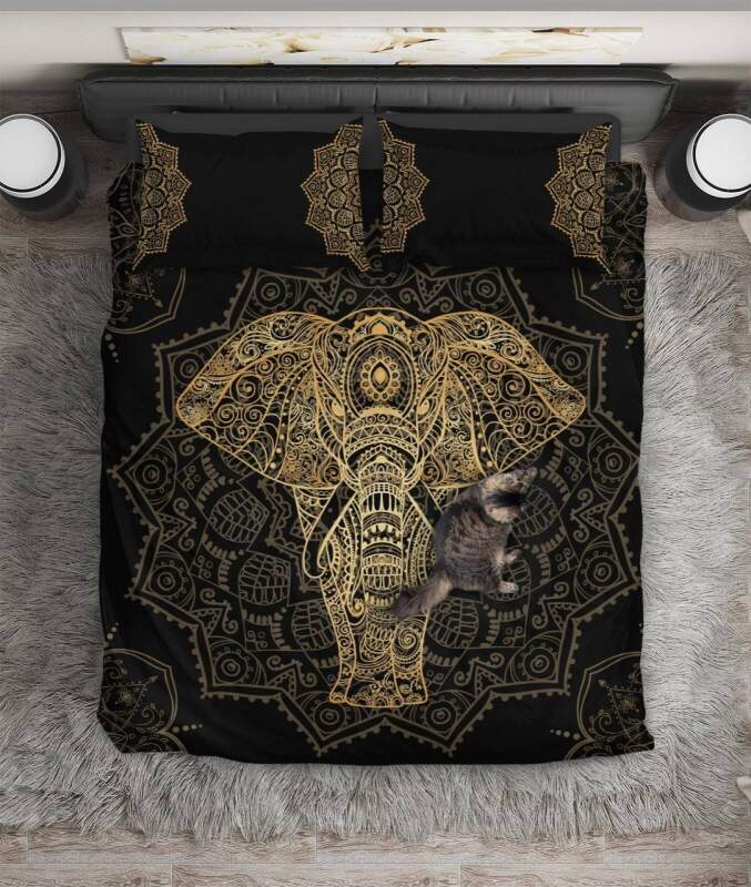 Gold Elephant Mandala Art Hop 3D Customized Duvet Cover Bedding Set