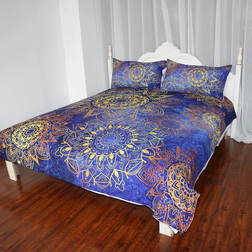 Gold Flowers Luxurious Mandala Art Hop 3D Customized Duvet Cover Bedding Set