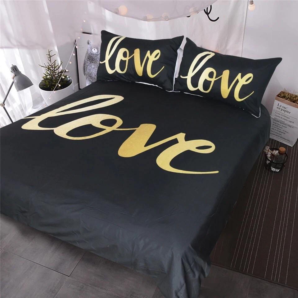 Gold Love 3D Customized Duvet Cover Bedding Set