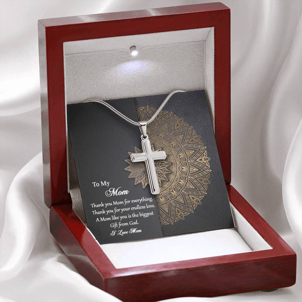 Gold Mandala Artisan Crafted Cross Necklace Gift For Mom Thank You For Everything