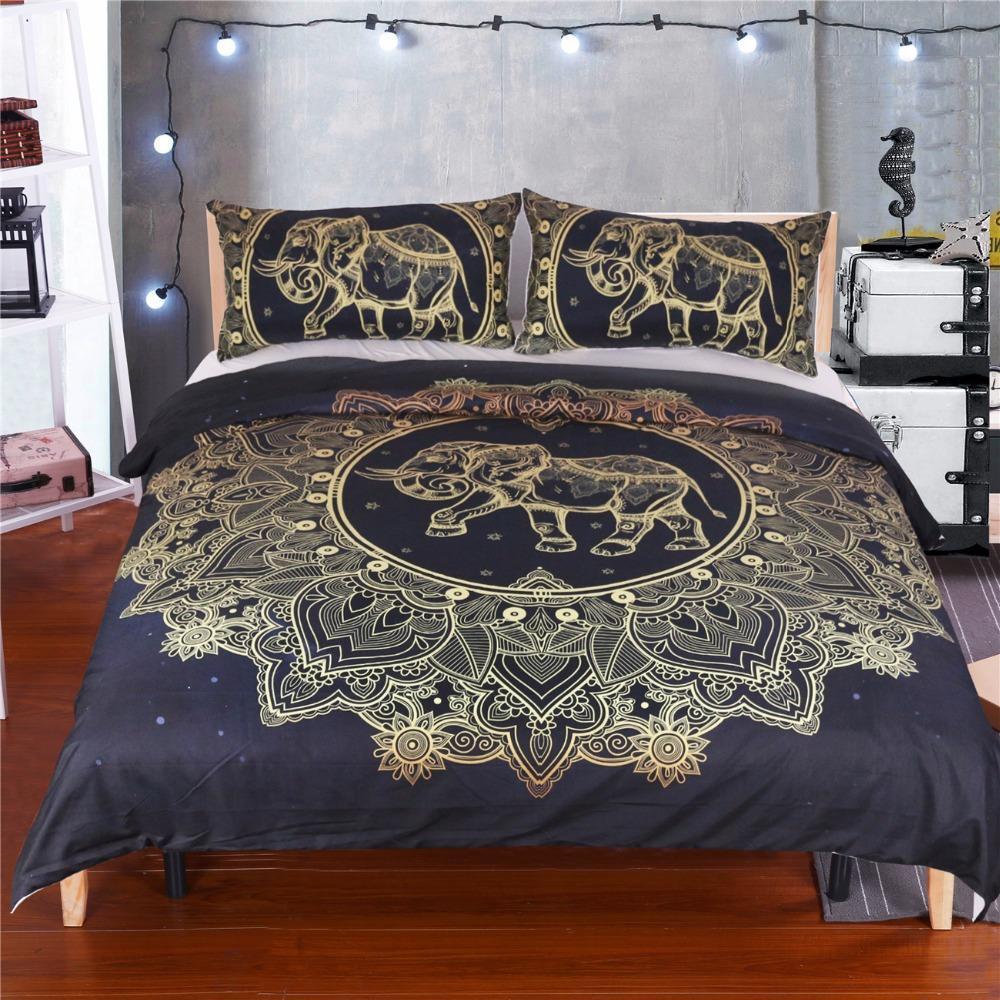 Gold Mandala With Elephant Art Hop 3D Customized Duvet Cover Bedding Set