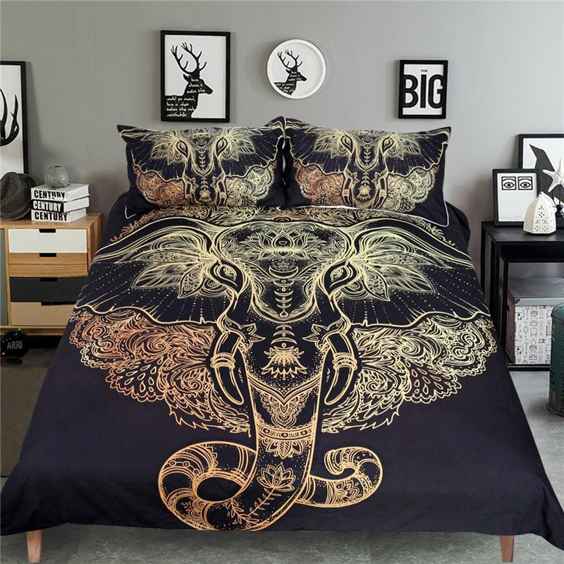 Golden Boho Elephant 3D Customized Duvet Cover Bedding Set