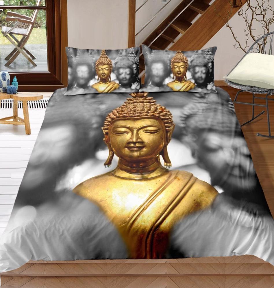 Golden Buddhatatue 3D Customized Duvet Cover Bedding Set