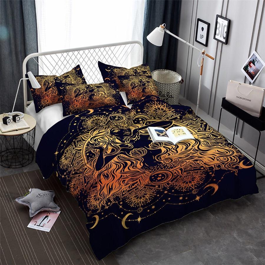 Golden Cosmic Mermaid 3D Customized Duvet Cover Bedding Set