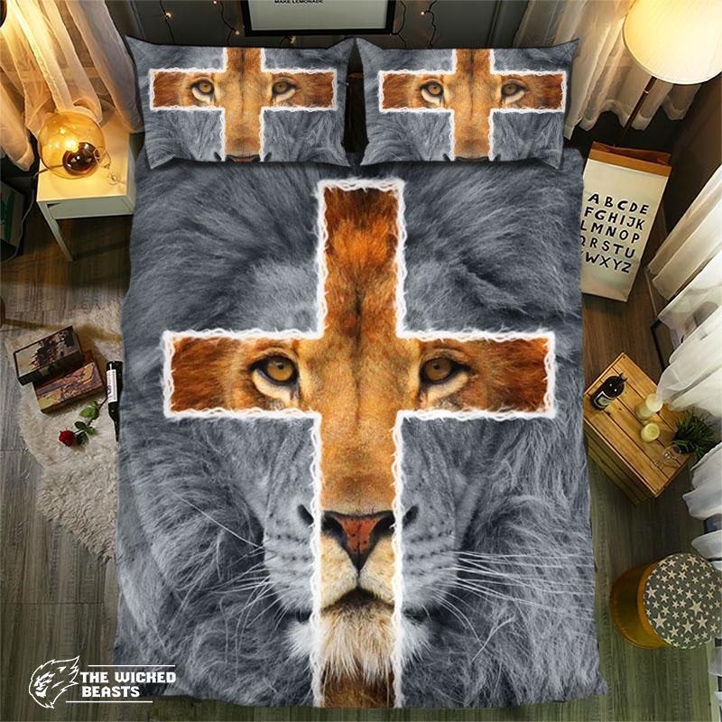 Golden Cross Lion Collection 3D Customized Duvet Cover Bedding Set