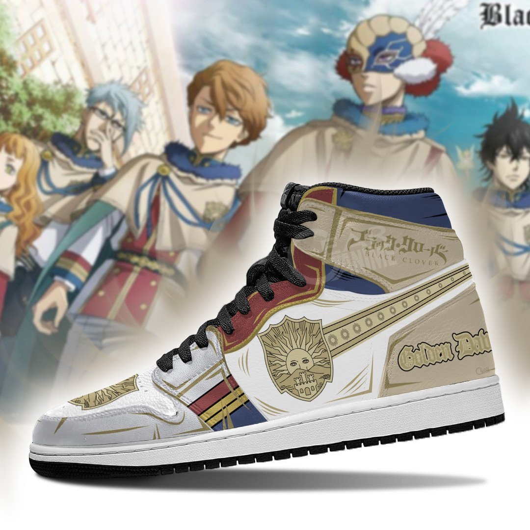 Golden Dawn Magic Knight JD1s Sneakers Black Clover JD1s Sneakers Anime, Air Jordan Hightop