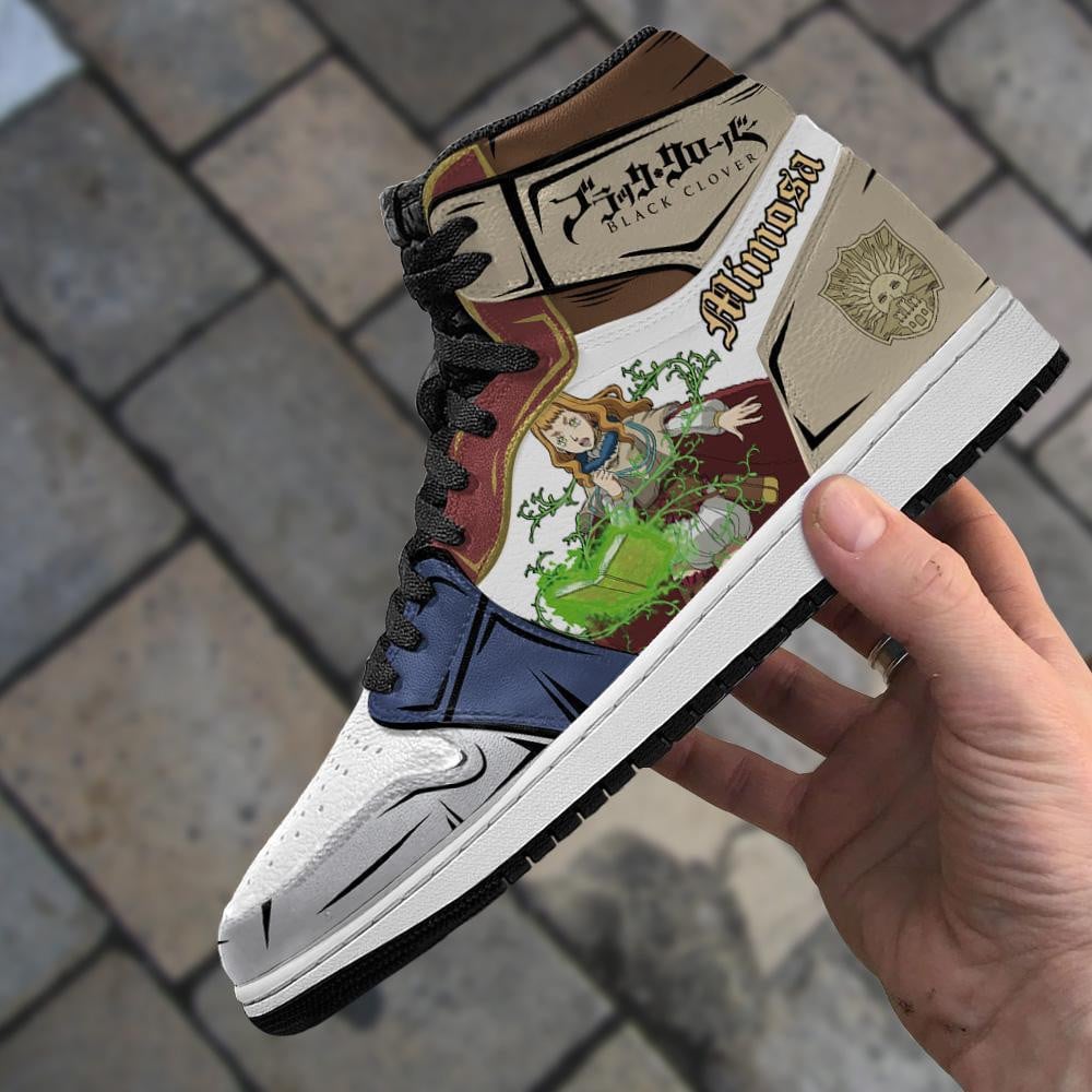Golden Dawn Mimosa Vermillion JD1s Sneakers Black Clover Anime Shoes, Air Jordan Hightop